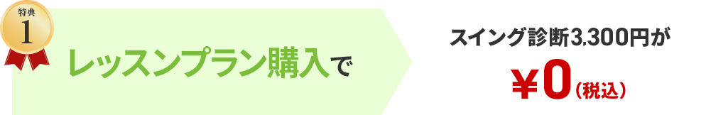 特典1 レッスンプラン購入でスイング診断3300円が￥0円（税込）