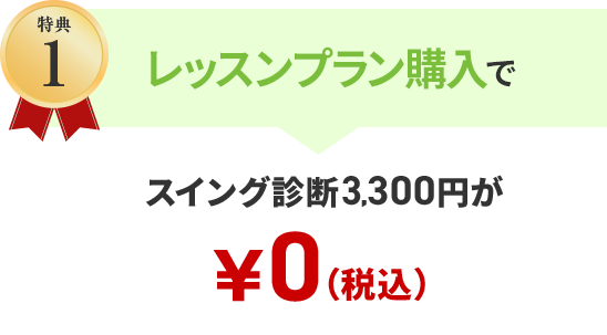 特典1 レッスンプラン購入でスイング診断3300円が￥0円（税込）