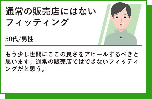 通常の販売店にはないフィッティング